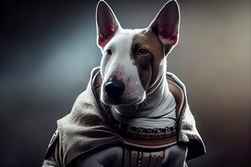 Portrait of Bull Terrier wears futurist uniform