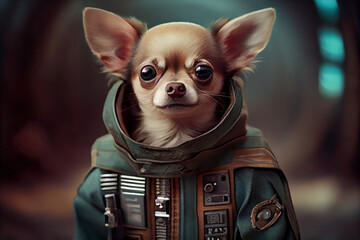Portrait of Chihuahua wears futurist uniform