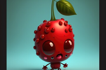 Obraz premium a cute adorable cherry cartoon character 3D generative aiIllustration isolated on a solid background with a studio setup in a children-friendly cartoon animation style 