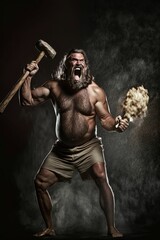 Fototapeta na wymiar An aggressive caveman. Made with Generative AI.