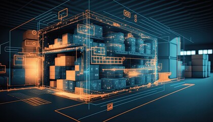 Smart warehouse There is a product box and a light line to indicate the location