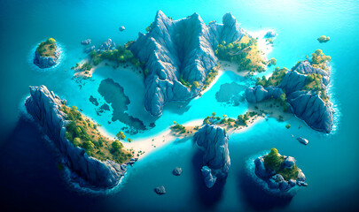 Fototapeta na wymiar Aerial shot of a group of islands surrounded by clear blue water