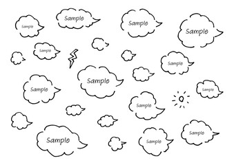 ポップなかわいい雲型のペンを使った手描きの吹き出しセット