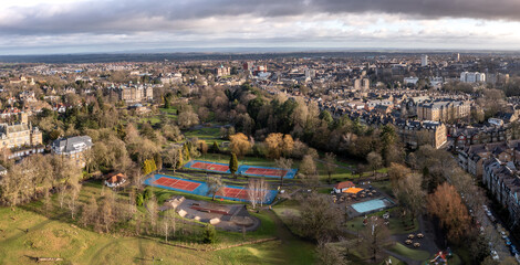 Aerial view of the Valley Gardens in the Yorkshire Spa Town of Harrogate