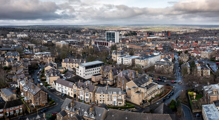 Fototapeta na wymiar Aerial view of Victorian architecture in the Yorkshire Spa Town of Harrogate