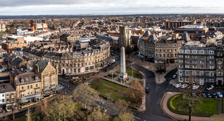 Aerial view of Betty's Tea Room and town centre in the Yorkshire Spa Town of Harrogate