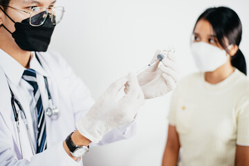 Doctor in medical gloves giving of flu patients