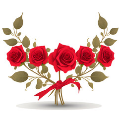 bouquet of red roses with ribbon - red roses on white background - red flowers - Generative AI