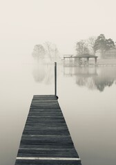 Obraz premium Pier in Fog Black and White