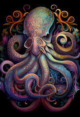 Fototapeta premium Generative AI abstract render of an octopus