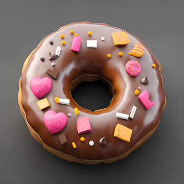 chocolate donut with sprinkles - chocolate donut on white background - donut illustration - Generative AI