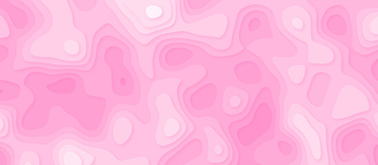 Paper cut background with waves and holes. Pink 3d abstract backdrop, smooth wavy layers. Horizontal poster template in rose color. Female vector card