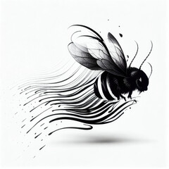 black and white illustration of a bee tattoo - By Generative AI