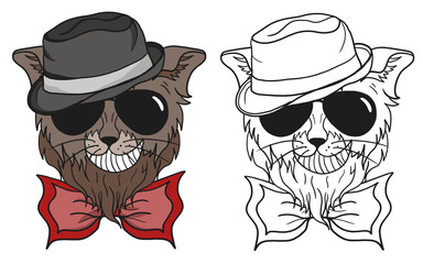 Gangster Cat Animal Mafia Criminal Character Illustration, Funny Cartoon Vintage Feline 