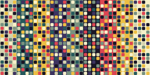 Mosaic of colored elements, vertical stripes. Print seamless and vector for fabric, textile, pillows, notebooks, packaging, interior, design.