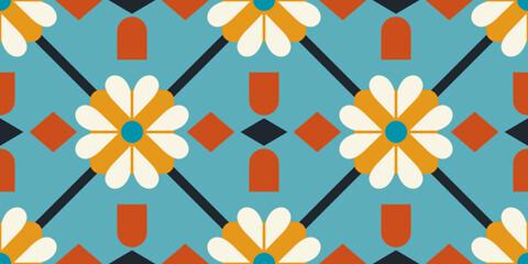 Azure primitive chamomile pattern. Print seamless and vector for fabric, textile, pillows, notebooks, packaging, interior, design.