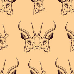 Seamless pattern of hand drawn sketch style Gazelle. Vector illustration. - 573286372