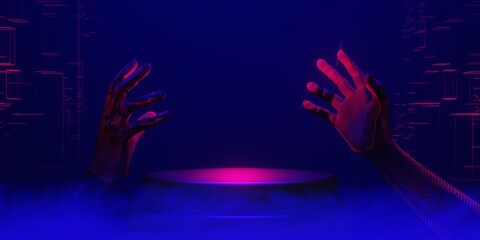Fototapeta na wymiar 3d illustration rendering of futuristic cyberpunk city, gaming wallpaper scifi background, a esports gamer vs banner sign of neon glow, versus player challenge