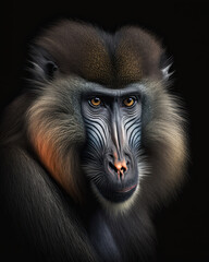 Obraz premium Generated photorealistic portrait of a mandrill on a black background