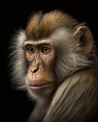 Generated photorealistic portrait of a monkey on a black background