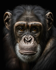 Close-up generated photorealistic portrait of a chimpanzee