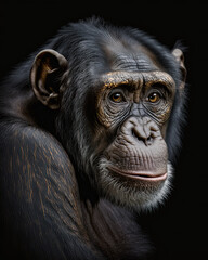 Generated photorealistic profile portrait of a chimpanzee against a black background