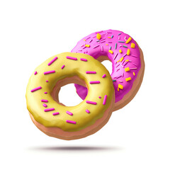 donut isolated on white background - Pink donut on white background - donut illustration - Generative AI