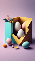 Easter background template with Easter eggs - Greetings and presents for Easter Day - Copy Space - Generative AI
