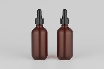 Amber Glass Dropper Mockup Multiple Bottles. 3D Rendering