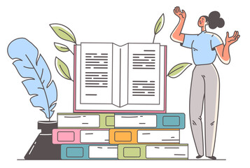 Poetry literature world day, poem storytelling, writing concept. Author writer education. Vector cartoon graphic design element illustration