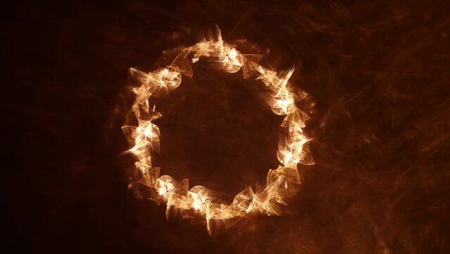 Fire geometric circle on a dark background. Easy to add lens flare effects for overlay designs or screen blending mode to make high-quality images. Mockup for your logo.