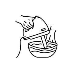 Beat with a mixer color line icon. Cooking food.