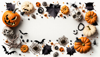 Halloween Pumpkin Party Decorations Dark Background Border. Generative AI