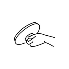 Hand holding lid color line icon. Cooking food.