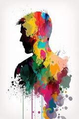 Silhouette of man , with bright colors. generative by AI