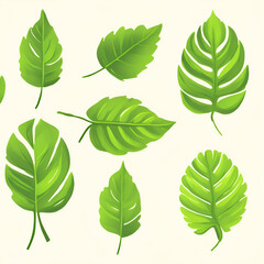 set of green leaves - green leaves on white background - Leafs - Generative AI