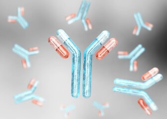 Beautiful antibodies close-up on a blurred background, Antibodies, blood plasma globular proteins,  background antibodies, banner,  immunoglobulin