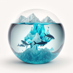 iceberg in a glass sphere, Generative AI