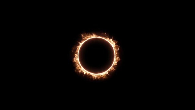 Fire geometric circle on a dark background. Easy to add lens flare effects for overlay designs or screen blending mode to make high-quality images. Mockup for your logo.