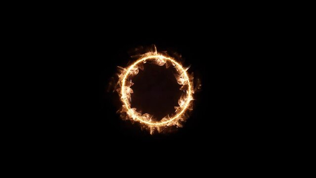 Fire geometric circle on a dark background. Easy to add lens flare effects for overlay designs or screen blending mode to make high-quality images. Mockup for your logo.