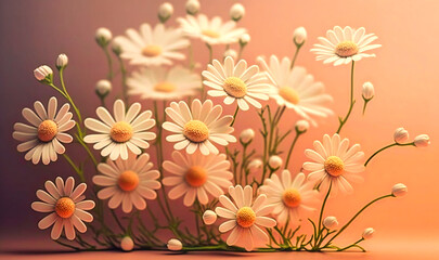 Simple yet elegant design with pristine white daisies and chamomile on soft pink background for minimalist aesthetic. Subtle and stylish concept featuring