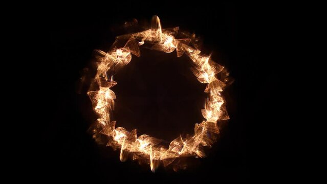 Fire geometric circle on a dark background. Easy to add lens flare effects for overlay designs or screen blending mode to make high-quality images. Mockup for your logo.