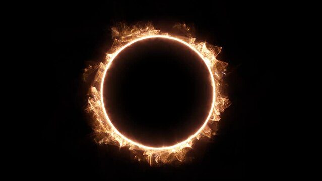 Fire geometric circle on a dark background. Easy to add lens flare effects for overlay designs or screen blending mode to make high-quality images. Mockup for your logo.