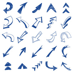 Isolated hand drawn arrows set on a white background.