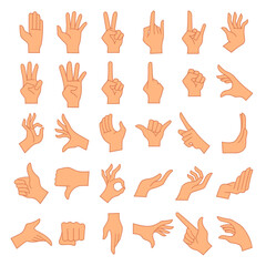 Hands poses. Female hand holding and pointing gestures.