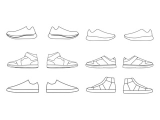 shoes vector design and line art. collection of vector shoes. shoes isolated white background.