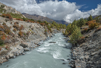 View of Marshayngdi river on Humde-Manang villages route, Around Annapurna trek, Manang district, Gandaki zone, Napal Himalayas, Nepal