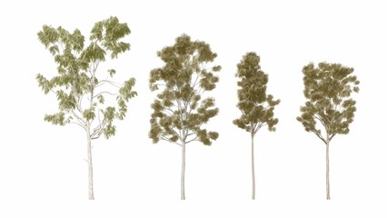 Set of 3D trees and bushes isolated on white background , Use for visualization in graphic design	
