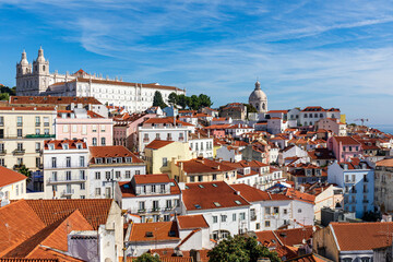 Fototapeta na wymiar Roofs of Alfama, Monastery of Sao Vicente de Fora, Royal Pantheon, Lisbon, Portugal