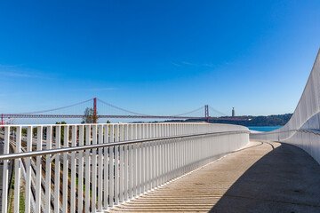 Naklejka premium View to the 25th of april bridge from the Maat Museum of Art, Lisbon, Portugal